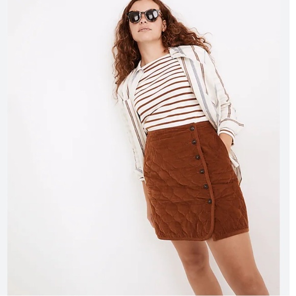 Madewell Brown Quilted Corduroy Button Front Skirt - Picture 1 of 7